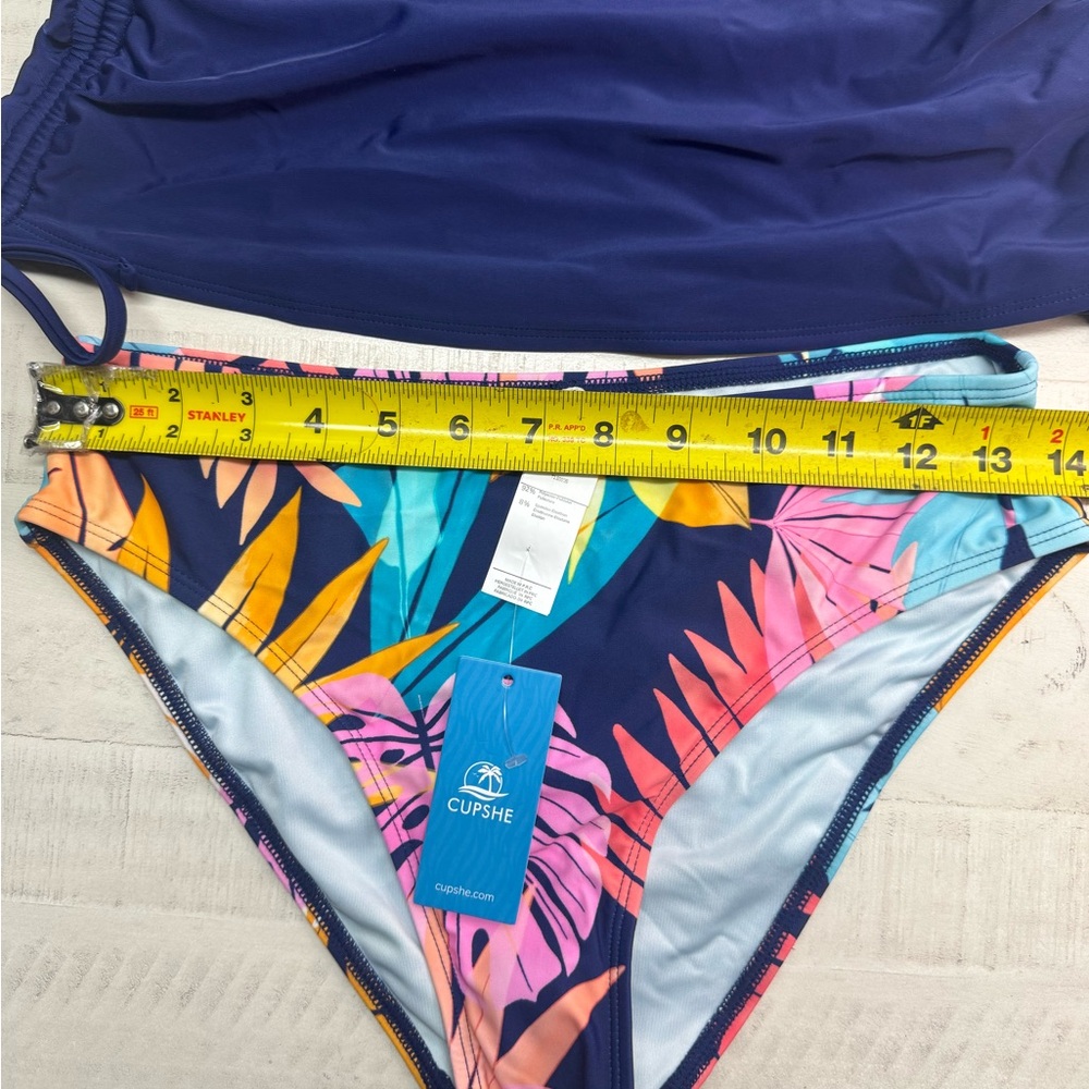 Cupshe Super Bloom Square Neck Tankini Top & Vibrant Plants Retro Bottoms Set - Picture 9 of 14